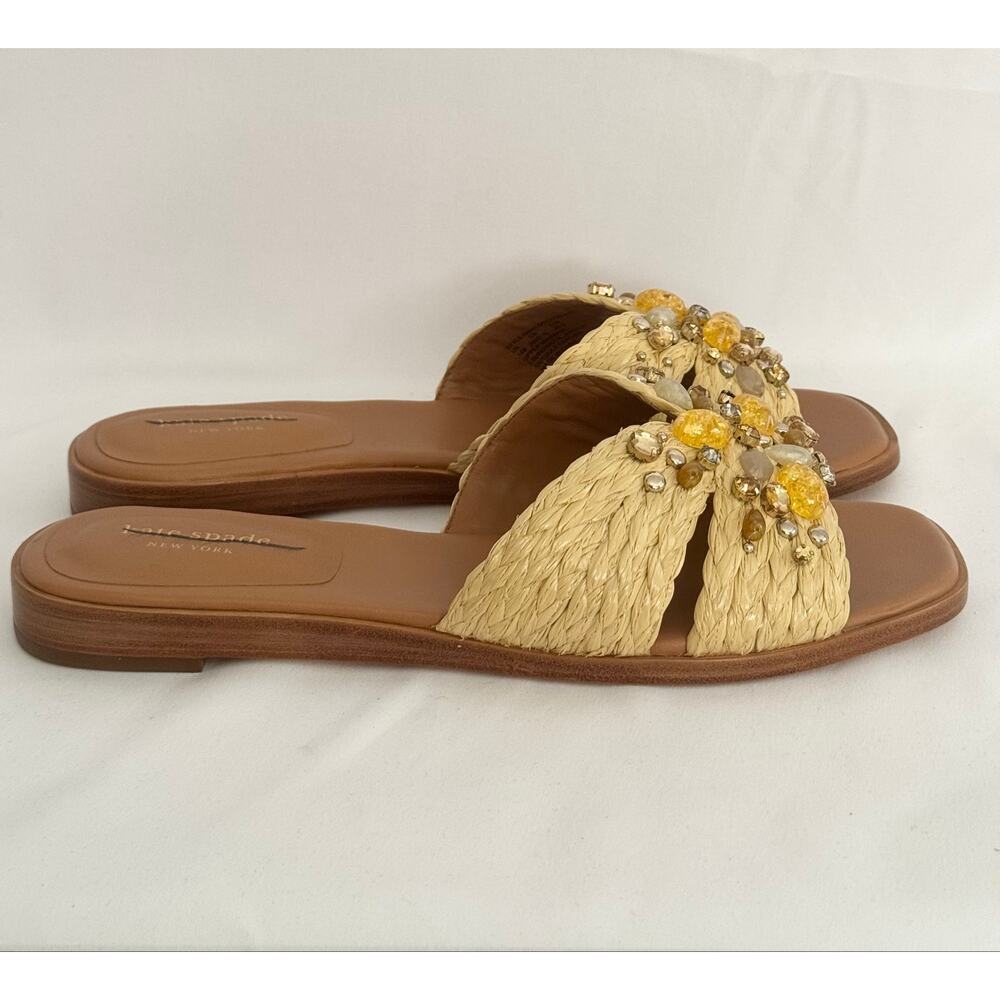 Kate Spade Dock Crystal Raffia Slides 10B NIB Defaced Sandals - Picture 9 of 14